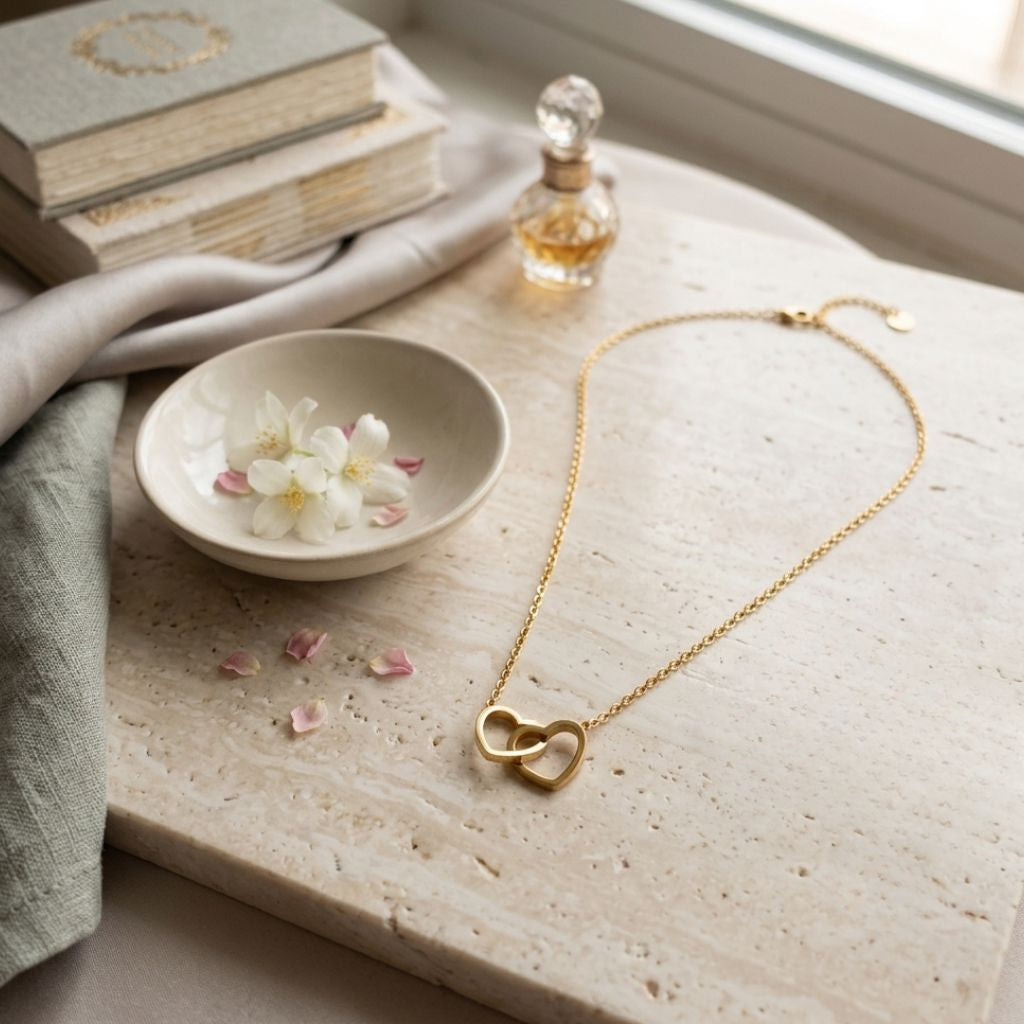 Interlocking Double Heart Pendant Necklace
