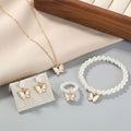 White Pearl Butterfly Charm Jewelry Set